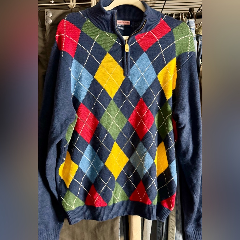 Vineyard Vines quarter zip argyle sweater men’s L cashmere wool